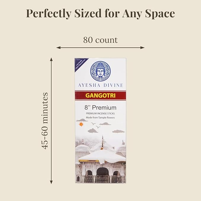 Incense Sticks 8 Inch, Made from Temple Flowers, Sandalwood and Frankincense Blend, Includes Incense Burner Stand, 80 Count, Long-Lasting Aroma for Meditation, Yoga, Home