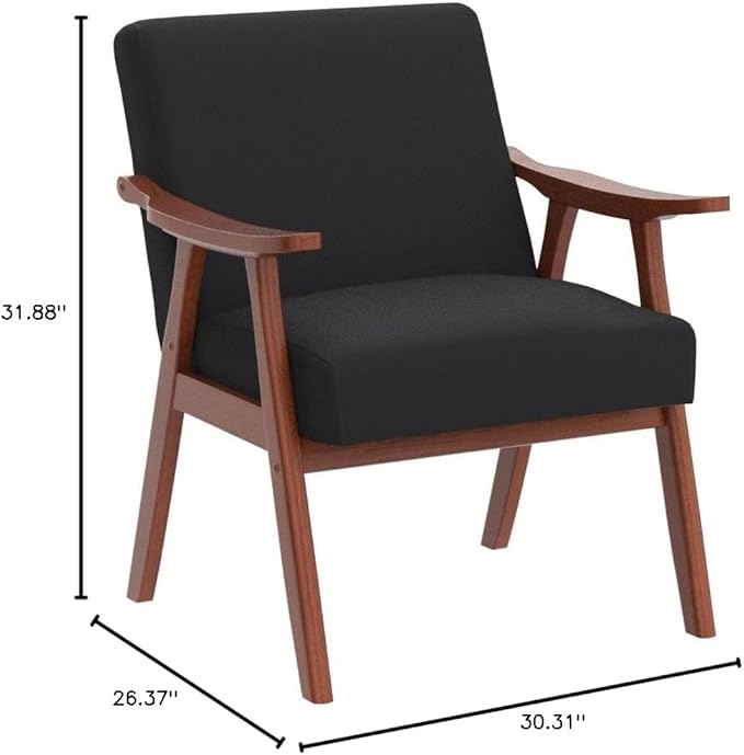 Accent Chair with Microfiber Upholstery and Solid Wood Frame, Classic Mid-Century Modern Living Room Furniture for Extra Seating, Black