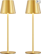 Cordless Table Lamp Rechargeable Gold - KK 2 Pack 5000mAH Battery Operated Lamp for Dining Table, 3 Color Stepless Dimming Waterproof LED Wireless Lamp for Counter, Outdoor Patio, Touch Control