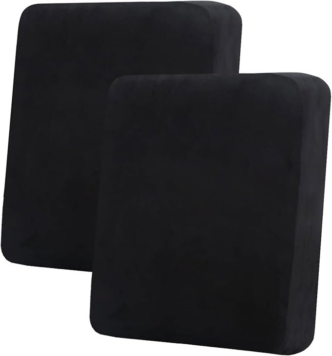 hyha Velvet Couch Cushion Covers, Soft Sofa Seat Covers for sectional 2 Cushion Couch Washable, Magic Sofa Slipcover with Elastic Bottom, Non-Slip Furniture Protector for Pets, Kid(2PC, Black)