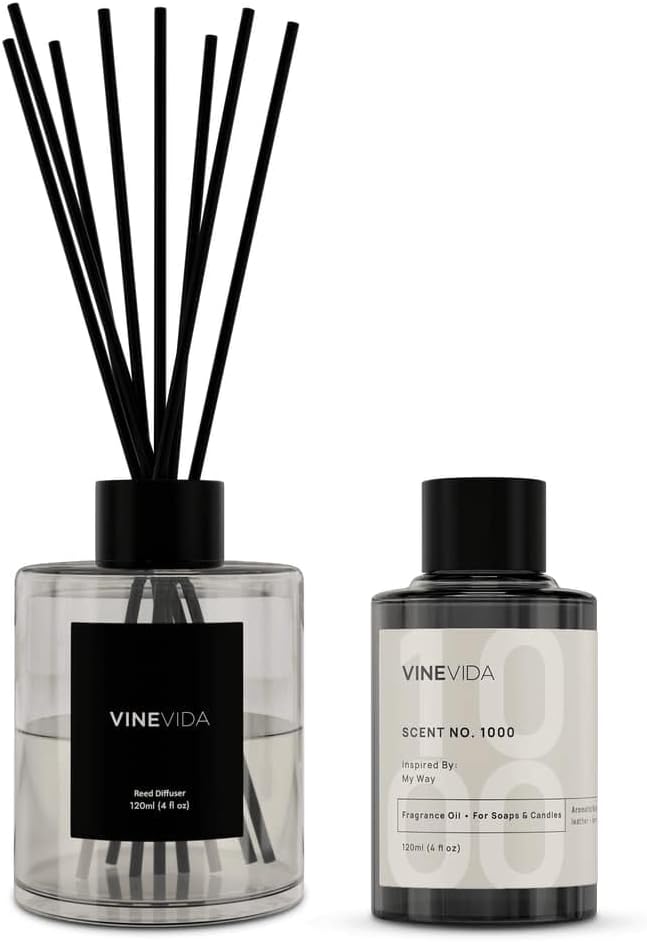 VINEVIDA Reed Diffuser for Home & Bathroom | Long-Lasting Scent Sticks Set | Oil Stick Diffuser | Bathroom Scent - Room Fragrance No. 1000 - Inspired by: My Way & The One Hotel