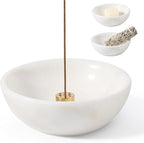 Koville Natural Marble Incense Holder, Incense Holder for Sticks with 9 Holes, Handmade Incense Burner Ash Catcher for Meditation Yoga SPA, Balsam Fir/Palo Santo/Sage/Cone (White)