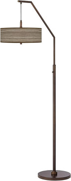 Cedar Zebrawood Bronze Downbridge Arc Floor Lamp with Print Shade