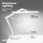Neatfi Ultra Desk Lamp – 3,500 Lumens, 45W LED, 26-Inch Wide Shade, 5 Brightness Levels, Shadow-Free, Non-Flickering Light, Lamp for Reading, Crafting, Painting, Sewing (Non-CCT with Base, White)