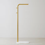 Gold clothing rack for small Spaces,Modern clothes racks for hanging clothes,7-shaped coat rack Freestanding with Marble Base and 2 Hooks coat hanger stand for Jackets, Coats, Hats (gold)