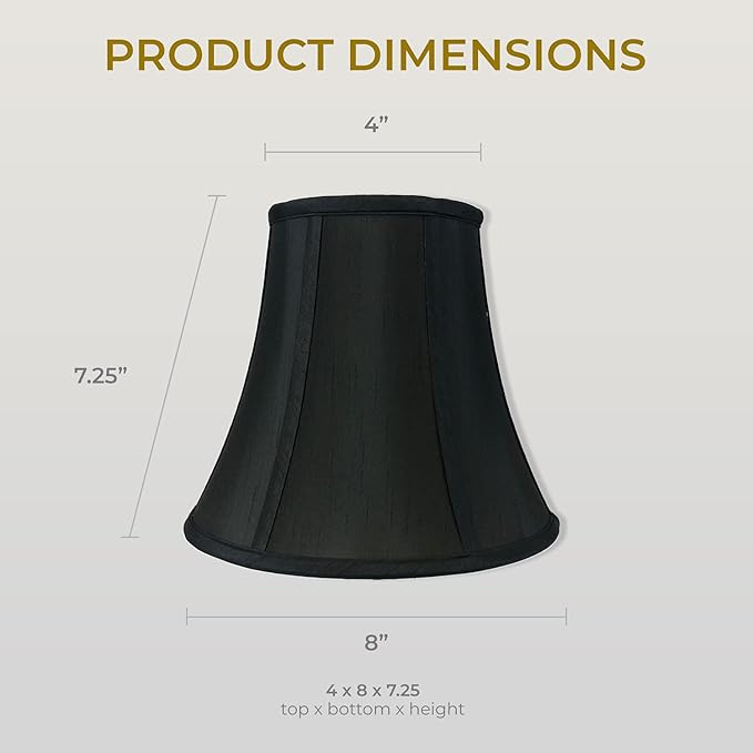 Royal Designs, Inc. BSO-704-8BLK/GL True Bell Basic Lamp Shade, 4 x 8 x 7.25, Black with Gold