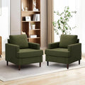 Mid-Century Accent Chair, Comfy Upholstered Reading Accent Chairs for Bedroom, Modern Linen Fabric Armchair for Living Room, Single Sofa Chair with Wood Legs (Green, 2 Pack)