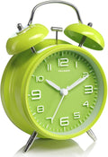 Peakeep 4 Inches Twin Bell Loud Alarm Clock for Heavy Sleepers, Battery Operated Old Fashioned Alarm Clock (3D-Dial, Green)