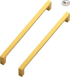 Ravinte 15 Pack Solid 7-1/2 Inch Square Cabinet Handles - Brushed Brass Drawer Pulls - Kitchen Hardware and Handles