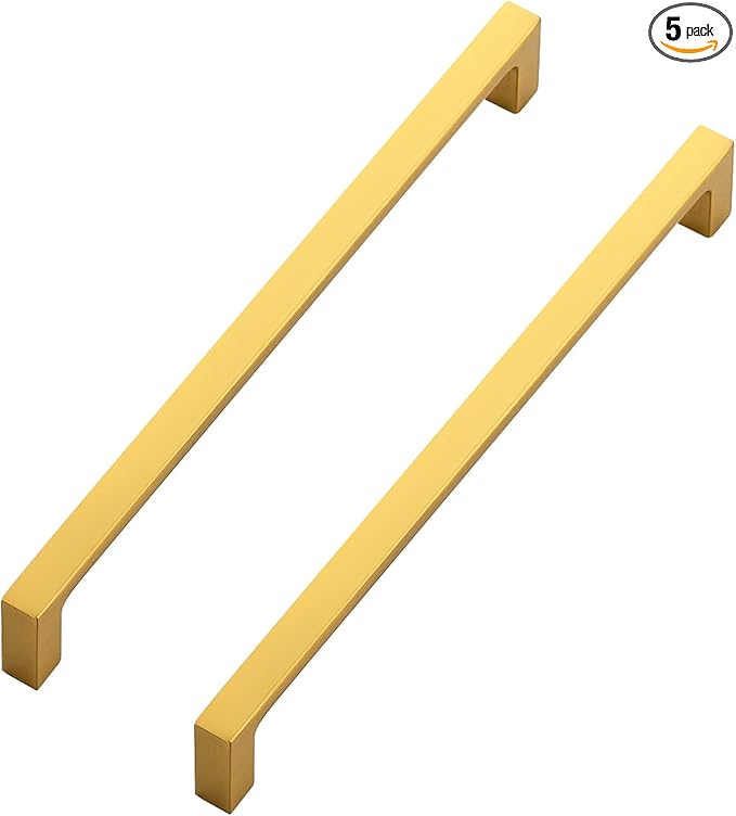 Ravinte 5 Pack Solid 7-1/2 Inch Square Cabinet Handles - Brushed Brass Drawer Pulls - Kitchen Hardware and Handles