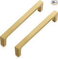 Ravinte 20 Pack Solid 5 Inch Square Cabinet Handles - Brushed Brass Drawer Pulls - Kitchen Hardware and Handles
