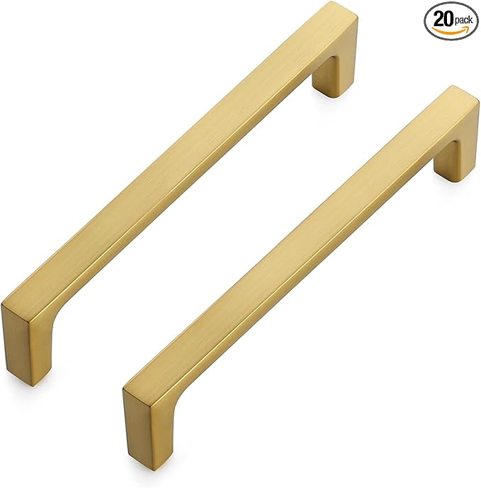 Ravinte 20 Pack Solid 5 Inch Square Cabinet Handles - Brushed Brass Drawer Pulls - Kitchen Hardware and Handles