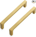 Ravinte 30 Pack Solid 5 Inch Square Cabinet Handles - Brushed Brass Drawer Pulls - Kitchen Hardware and Handles