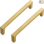 Ravinte 5 Pack Solid 5 Inch Kitchen Square Cabinet Handles Brushed Brass Drawer Pulls Kitchen Cabinet Hardware Handles