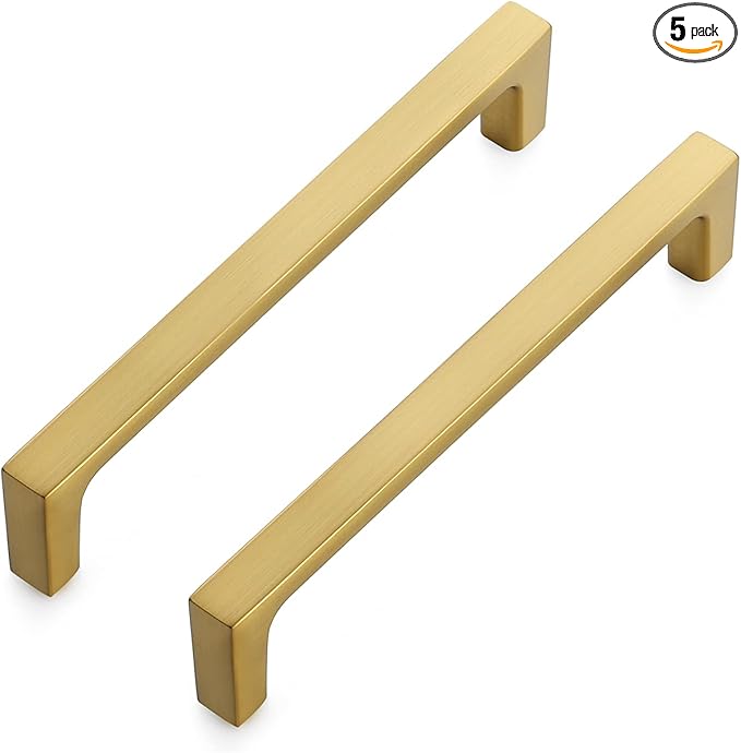 Ravinte 5 Pack Solid 5 Inch Kitchen Square Cabinet Handles Brushed Brass Drawer Pulls Kitchen Cabinet Hardware Handles