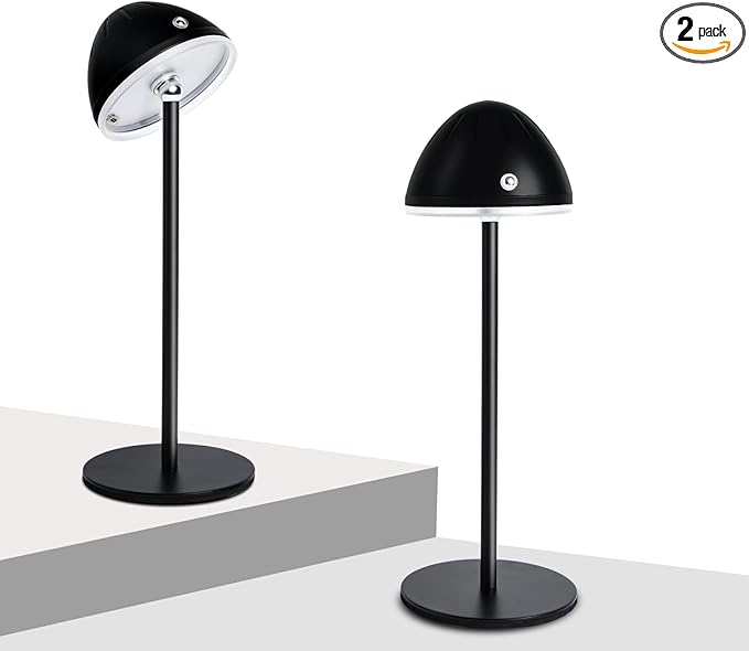 2 Pack Rechargeable Table Lamps, Cordless Bedside Touch Lamp, 3 Color Temps (3000K-6500K), Stepless Dimming, Touch Control, for Restaurant/Bedroom/Outdoor Patry/Camping