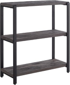 EXCEFUR Bookshelf and Bookcase, 3 Tier Vintage Shelf for Office, Rustic Wood and Metal Book Shelves, Grey