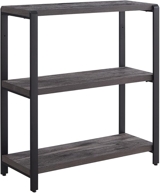 EXCEFUR Bookshelf and Bookcase, 3 Tier Vintage Shelf for Office, Rustic Wood and Metal Book Shelves, Grey