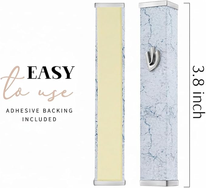 SURI Mezuzah for Door – 3.8 Inch Marble Aluminum Mezuzah Holder with Printed Scroll, Contemporary Judaica Design, Fits a 3 Inch Scroll, Self-Stick Adhesive, Gift Box Included