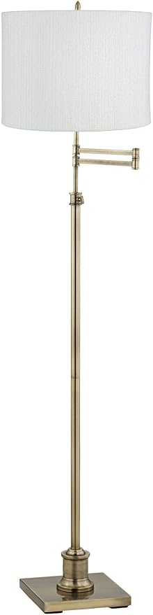 360 Lighting Westbury Chic Style Swing Arm Adjustable Floor Lamp Standing 70" Tall Antique Brass Gold Metal White Plastic Weave Drum Shade for Living Room Reading House Bedroom Home