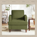 Mid-Century Accent Chair, Comfy Upholstered Reading Accent Chairs for Bedroom, Modern Linen Fabric Armchair for Living Room, Single Sofa Chair with Wood Legs (Green, 2 Pack)