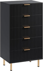 GarveeHome 5 Drawer Dresser for Bedroom, 48 in Tall Modern Chest of Drawers with Deep Drawers and Wide Top, Fluted Wooden Dresser Organizer for Living Room, Hallway, Kids Room, Black