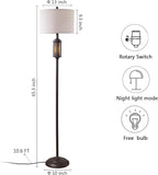 65'' Farmhouse Floor Lamp for Living Room Bedroom with 2 Light Sources, Rustic Vintage Tall Standing Lamp with Amber Nightlight for Home Office Corner, Bulbs Included