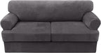 H.VERSAILTEX Sofa Cover 3 Piece T Cushion Sofa Slipcovers Thick Velvet Couch Cover Furniture Protector Stretch T Cushion Sofa Covers for 2 Cushion Couch with 2 T Cushion Covers Washable, Grey