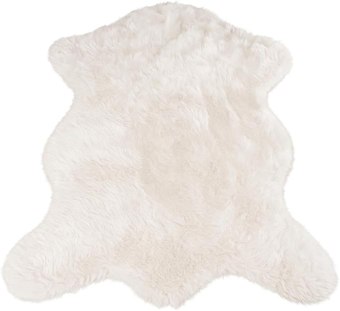 Silky Soft Faux Fur Rug, 5 ft. x 7 ft. White Fluffy, Made in France, Sheepskin, Shaggy Rug for Living Room, Bedroom, Kid's Room, or Nursery, Home Décor Accent with with Non-Slip Backing