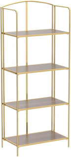 Crofy No Assembly Folding Bookshelf for Living Room, 4 Tier Gold Collapsible Book Shelf for Home Office, Portable Bookcase Storage Organizer