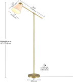 Globe Electric 69" Floor Lamp, Swing Arm, Matte Brass Plated, White Tapered Fabric Shade, On/Off Rotary Switch on Socket, 5-Foot Clear Cord, 1-Light, 40W E26/Medium Base Bulb