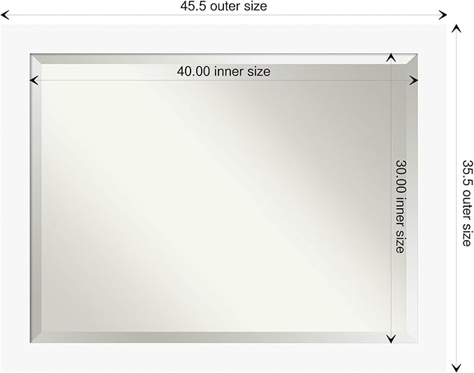 Amanti Art White Wall Mirror 35x45 Basic White Rectangle Bathroom Mirror for Wall Decor Living Room, X-Large Casual Wood Frame, Hangs Horizonally and Vertically, Bathroom Decor, Beveled Edge