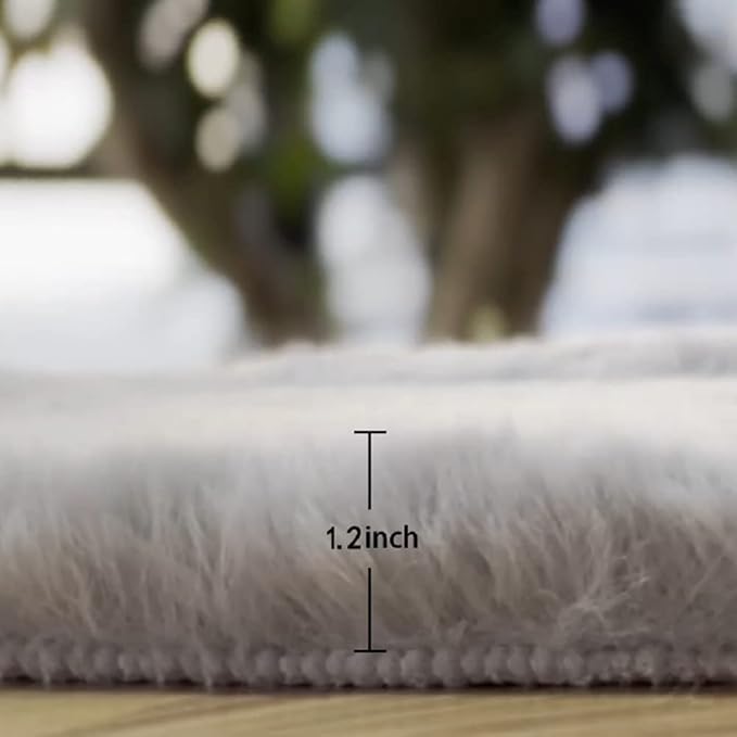 Round Furry Rugs for Living Room Faux Rabbit Fluffy Fur Rug for Bedroom Washable Area Rugs Boho Circle Rug Grey Shag Rug 4ft