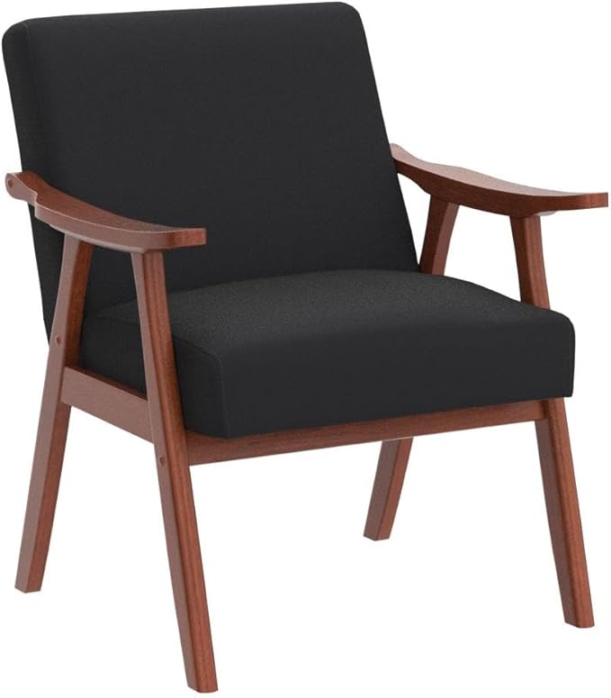 Accent Chair with Microfiber Upholstery and Solid Wood Frame, Classic Mid-Century Modern Living Room Furniture for Extra Seating, Black