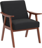 Accent Chair with Microfiber Upholstery and Solid Wood Frame, Classic Mid-Century Modern Living Room Furniture for Extra Seating, Black