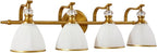 ANDY STAR Brushed Gold Vanity Light, 4-Light Bathroom Light Fixtures, Vintage Wall Lamp with Bell Shaped Frosted Lampshade, 27.8 Inch Bathroom Lighting Fixtures Over Mirror, (Bulbs Not Included)