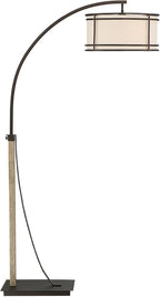 Franklin Iron Works Gentry Industrial Rustic Farmhouse Arc Floor Lamp with USB Charging Port 71 1/2" Tall Oil Rubbed Bronze 2-Light Oatmeal Fabric Drum Shade for Living Room Reading Bedroom Office