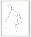 Minimalist Woman Profile Wall Art Upward Gaze Continuous Line Drawing Feminine Face 11x14 Inch Oak Wood White Framed Modern Aesthetic Print for Living Room
