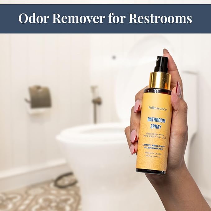 Folkulture Bathroom Spray - 3.34 fl oz | Citrus Odor Eliminator Bathroom Scents For Travel & Home | Guest Bathroom Essential | Before You Go Toilet, Poop & Shower Spray for Fresh Smell