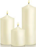 Pillar Candles 3 x 4, 6, and 8 inches, Large Handmade Candles Set of 3, Ivory Decorative Candles for Wedding, Home Decoration, Dinner, Church
