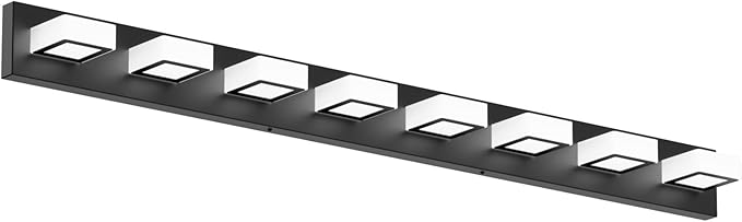 Ralbay 52inch Black Vanity Lights Fixtures 8 Lights LED Modern LED Acrylic Matte Black Vanity Lights Modern Black Bathroom Wall Lighting Over Mirror