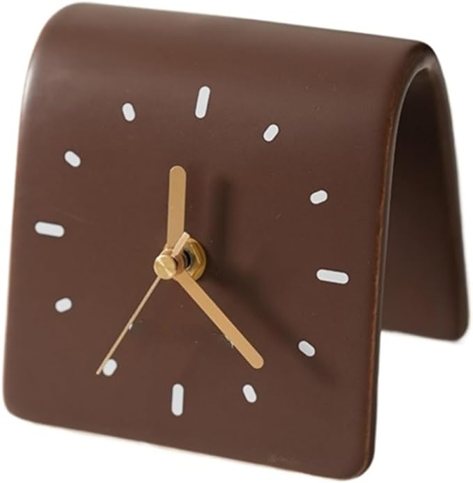 Creative Ceramic Tabletop Clock Simple Desk Alarm for Home Decor Living Room Bedside Silent Quartz (Brown)