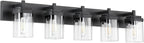Vanity Light Fixture,5-Light Vanity Light for Bathroom,Matte Black Bathroom Vanity Lighting Over Mirror with Square Clear Glass Shade for Restroom