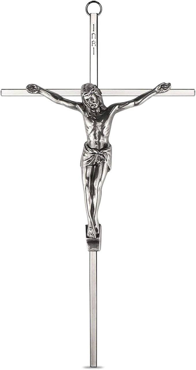 ACHIBANG 10" Silver Crucifix Wall Cross – Catholic Metal Cross with Jesus & INRI for Wall or Over-the-Door Blessing