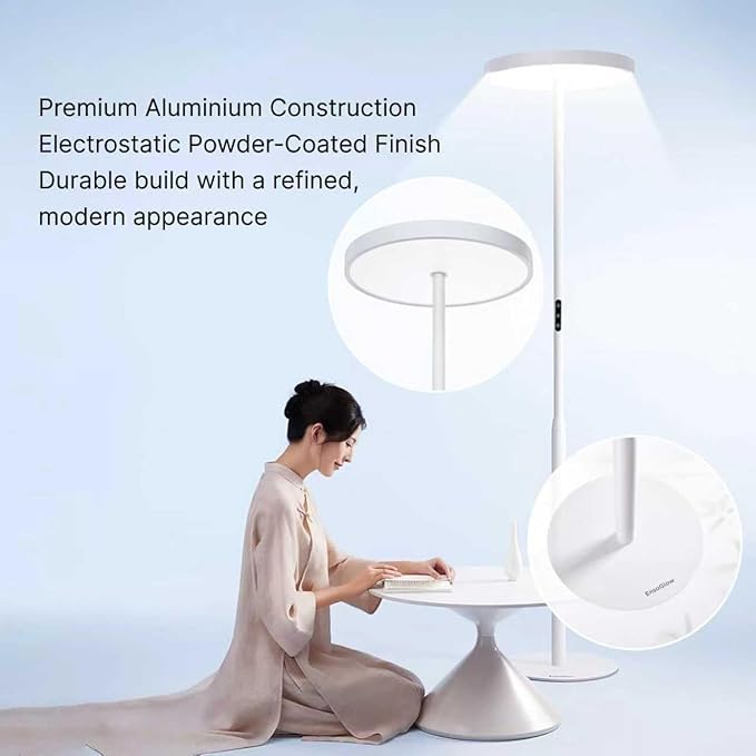 Floor Lamp Modern - Motion Sensor, Full Spectrum Standing Light for Bedroom, Living Room & Office - Double-Sided Illumination, 36000+h Lifetime, 7200LM, 4000K, White Floor Lamp, Natural Daylight