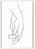 Holding Hands Wall Art Interlocking Fingers Connection Continuous Line Drawing 24x36 Inch Oak Wood White Framed Modern Minimalist Unity Print for Bedroom