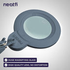 Neatfi XL Bifocal LED Magnifying Lamp – 7-Inch Acrylic Lens, 2.25x & 6X Magnification, 1,600 Lumens, Dimmable LED, Adjustable Arm, Hands-Free Close Work (Gray, with Clamp)