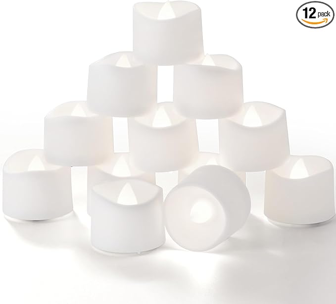 Homemory Timer Tea Lights Candles Battery Operated, 6H Timer Built-in, Auto On Daily, Flameless LED Tealight Votives for Table Centerpieces, Lantern, Holiday Decor, Cool White, No Remote, 12-Pack