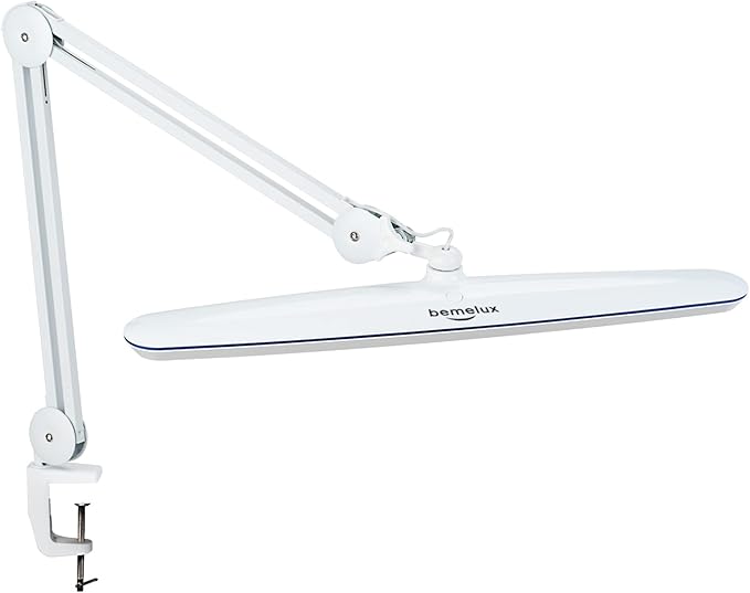 Task Lamp with Clamp, Bright 117PCS LEDs, Metal Swing Arm 24W 2200 Lumen Dimmable Led Desk Lamp for Architect Home Office Study Reading Dorm Workbench Craft, 23 Inch Working Lamp(White)