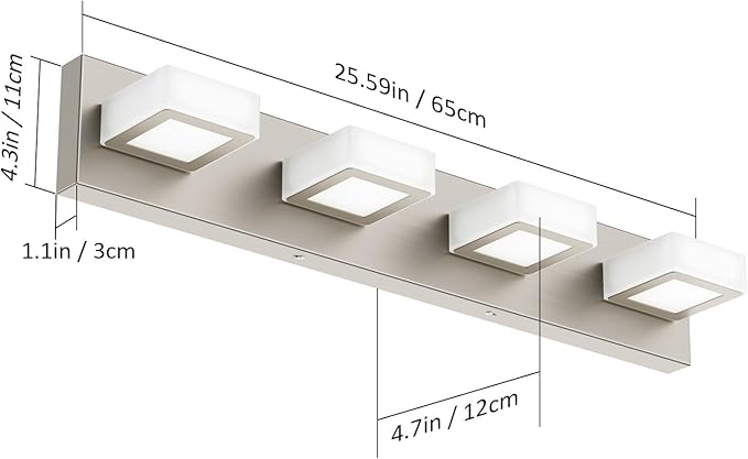 Ralbay 4-Light Brushed Nickel Vanity Light for Bathroom Metal Acrylic Modern LED Bathroom Light Fixtures